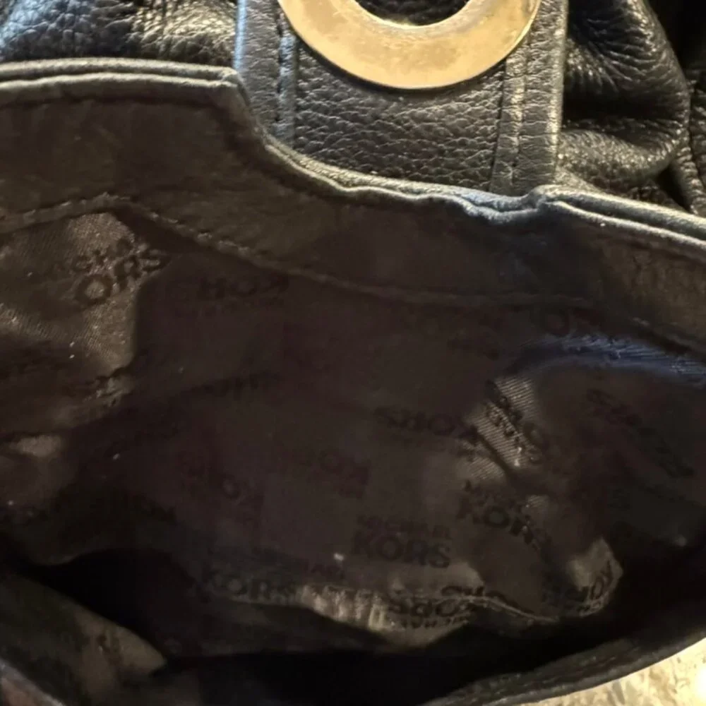 Michael Kors Black Leather Shoulder Bag Slouchy Hobo Gold Hardware Handbag